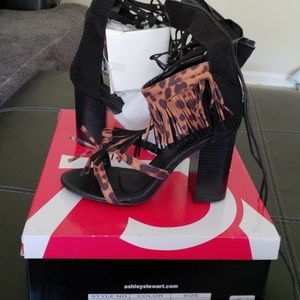 Animal Print Block Heel Lace Up Sandals - 8W
